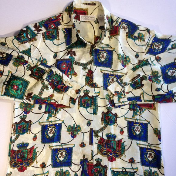 Womens Blouse Shirt La Chine Classic Galinda Wang Heraldic Print Crests size 12 - Picture 1 of 6